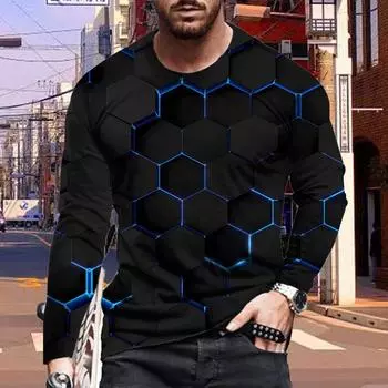 Новые мужские футболки с принтом в виде сот с 3D-сеткой, футболки с длинным рукавом и круглым вырезом, повседневные пуловеры, мужская одежда больших размеров XS белый
