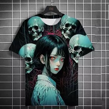 Новые мужские футболки с рисунком девушки-вампира из аниме, футболка с 3D-принтом для мужчин/женщин, футболка с коротким рукавом, модная детская футболка Y2k, мужская одежда S