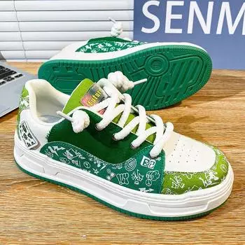 Новые мужские и женские персонализированные повседневные зеленые спортивные туфли с универсальной шнуровкой, популярная парусиновая обувь, износостойкая, размер 44 39 зелёный