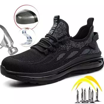 Новые мужские и женские защитные ботинки с воздушной подушкой, кроссовки со стальным носком, противоударные, противоударные, рабочие ботинки для женщин, дышащие защитные рабочие ботинки для женщин 39