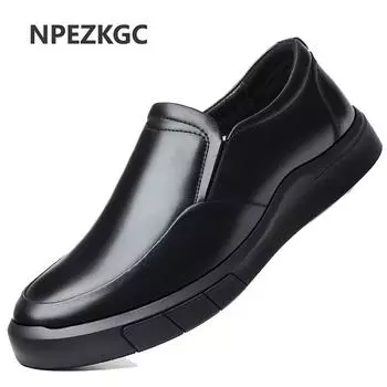 Новые мужские качественные кожаные туфли 38-44 кожаные мягкие нескользящие резиновые мокасины мужские повседневные туфли из спилковой кожи 6 чёрный