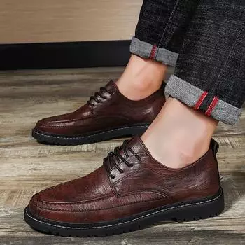 Новые мужские качественные кожаные туфли британского делового стиля на шнуровке черного цвета из мягкой кожи, мужские туфли из спилка 39 чёрный