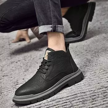 Новые мужские классические кожаные повседневные рабочие ботинки, модные британские удобные ботинки на мягкой подошве, мужские повседневные деловые ботинки для свиданий 37 чёрный