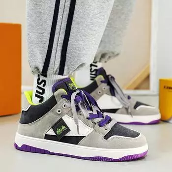 Новые мужские классические модные высокие кеды для скейтбординга, дышащая обувь на толстой подошве, трендовые повседневные кроссовки для мальчиков и девочек, повседневные удобные спортивные кроссовки с мягкой подошвой 39 чёрный/фиолетовый