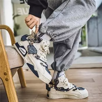 Новые мужские классические модные высокие кроссовки для скейтбординга, удобные, для студентов, мальчиков, мужские, дышащие, трендовые, повседневные, с мягкой подошвой 39 синий/бежевый