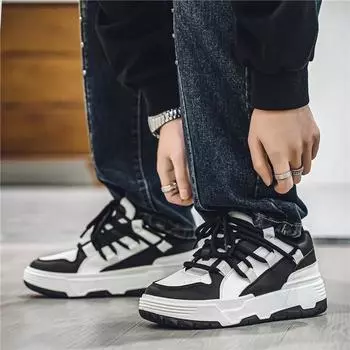 Новые мужские классические модные высокие толстые подошвы для скейтбординга удобные мягкие баскетбольные кроссовки 39 чёрный/белый