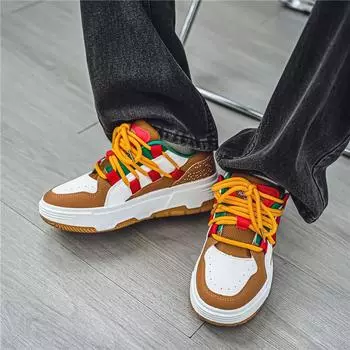 Новые мужские классические модные высокие толстые подошвы для скейтбординга удобные мягкие баскетбольные кроссовки 39 белый/коричневый