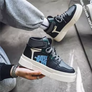 Новые мужские классические модные высокие толстые подошвы для скейтбординга удобные мягкие баскетбольные кроссовки 39 синий/бежевый