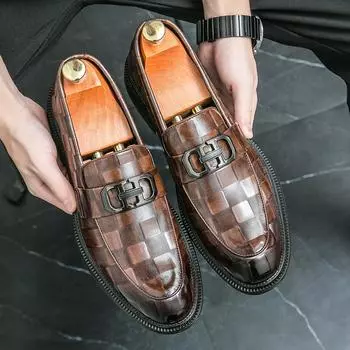 Новые мужские классические оксфорды, деловая повседневная кожаная обувь, лоферы для вождения, свадебные туфли, мокасины в итальянском стиле 38 коричневый