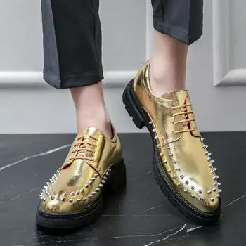 Новые мужские классические оксфорды, деловая повседневная кожаная обувь, лоферы для вождения, свадебные туфли, мокасины в итальянском стиле 38 золотой