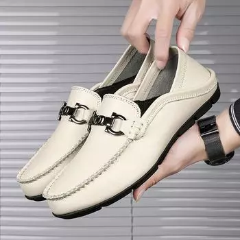 Новые мужские классические оксфорды на плоской подошве, деловая повседневная кожаная обувь, лоферы, мокасины в итальянском стиле, обувь для вождения 38 бежевый