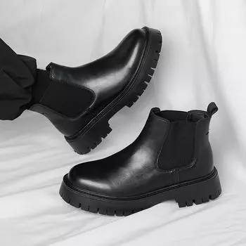 Новые мужские классические ретро-деловые ботинки челси, мужские британские кожаные ботильоны, мужские повседневные короткие ботинки с круглым носком, большие размеры 38 чёрный