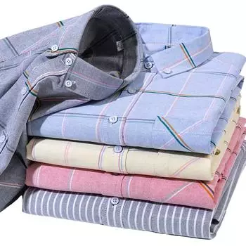 Новые мужские клетчатые рубашки с длинным рукавом, повседневные офисные рубашки из чистого хлопка, Оксфорд, легкий уход, модные молодежные рубашки 38