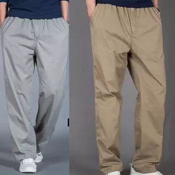 Новые мужские комбинезоны, свободные прямые летние повседневные брюки для тренировок на открытом воздухе, спортивные брюки из хлопка, удобные брюки M серый/хаки