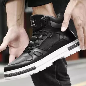 Новые мужские кожаные ботинки 6/8 см, увеличивающие рост, дышащая повседневная обувь, спортивная обувь для бега, кеды, модная кожаная спортивная обувь 43 белый