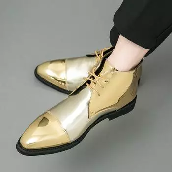 Новые мужские кожаные ботинки, модные, с острым носком, деловые, оксфорды, формальные ботинки, роскошные брендовые ботильоны, свадебные туфли, дизайнер 38 золотой