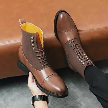 Новые мужские кожаные ботинки с высоким берцем, роскошная модная обувь для инструментов, большие размеры 38-47 38 чёрный