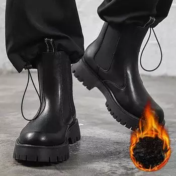 Новые мужские кожаные повседневные модные высокие ботинки для курительной трубки, осенне-зимние ботинки «Челси» с флисовой подкладкой, мужские кожаные ботинки 38