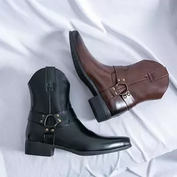 Новые мужские кожаные сапоги Ковбойские сапоги Сапоги для верховой езды Длинные сапоги в стиле вестерн Модные высокие сапоги Деловые сапоги Мотоциклетные сапоги 38 чёрный