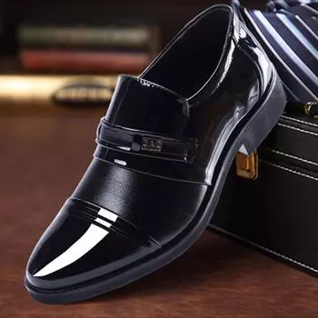 Новые мужские кожаные туфли, деловые мужские туфли, крутые блестящие свадебные туфли для жениха 38 чёрный