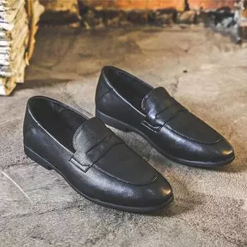 Новые мужские кожаные туфли, дышащие, ленивые, деловые, повседневные, с одной педалью, шапочки, британский стиль, мужские туфли 7031-J 38 чёрный