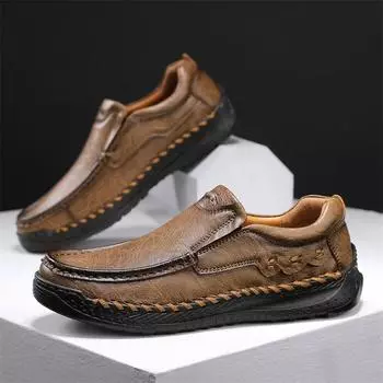 Новые мужские кожаные туфли ручной работы, повседневные, удобные, мужские кожаные мокасины без застежек, мужские туфли на плоской подошве, горячая распродажа, мокасины, обувь для мужчин 39 чёрный