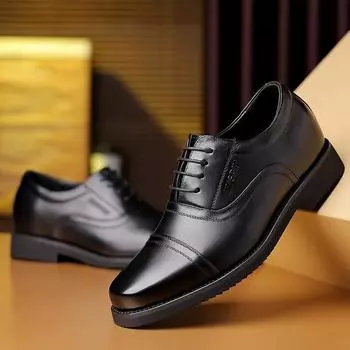 Новые мужские кожаные туфли высотой 6 см. Мужские кожаные деловые туфли. Деловая обувь с тремя суставами. Мужская кожаная обувь. Рабочая обувь. 36 чёрный