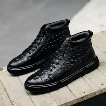 Новые мужские кроссовки для уличной ходьбы, высокие кроссовки, дышащая спортивная обувь, легкие ботильоны на шнуровке, натуральная кожа 38 чёрный