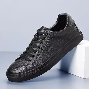 Новые мужские кроссовки из натуральной кожи, классическая повседневная обувь для отдыха на открытом воздухе, мужская легкая обувь для скейтборда класса люкс 38 чёрный