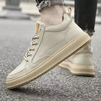 Новые мужские кроссовки из натуральной кожи, модные высокие повседневные туфли для мужчин, высококачественная деловая дизайнерская удобная обувь для ходьбы 38 бежевый