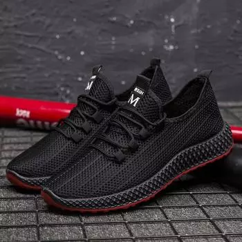Новые мужские кроссовки летние дышащие тонкие полые спортивные кроссовки из сетки мужские сетчатые легкие черные модные кроссовки из сетки 39