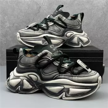 Новые мужские кроссовки на платформе, повседневные, громоздкие, удобные, противоскользящие, модные, спортивные, мужские туфли, износостойкие, на шнуровке 38