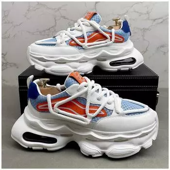 Новые мужские кроссовки на толстой подошве, повседневная обувь, дышащая спортивная обувь, новые удобные кроссовки для ходьбы и бега для мужчин 38 синий