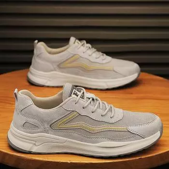 Новые мужские кроссовки с мягкой подошвой, модные универсальные повседневные туфли на шнуровке, дышащие, нескользящие. 38 серый