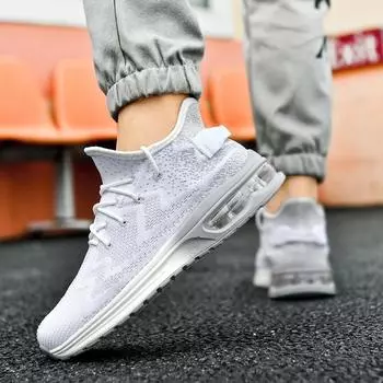 Новые мужские кроссовки с воздушной подушкой, модные и универсальные, дышащая сетка, удобные и нескользящие кроссовки для бега 39-46 39 белый