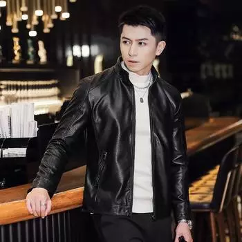 Новые мужские куртки из искусственной кожи, модные, тонкие и универсальные, весенние и осенние мотоциклетные куртки с воротником-стойкой, мужские топы, куртки для мужчин M