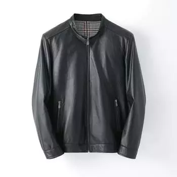 Новые мужские куртки из натуральной телячьей кожи первого слоя, повседневные и модные куртки с воротником-стойкой, куртки для среднего возраста и трендовые куртки M