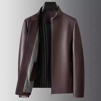 Новые мужские куртки, повседневные куртки, осенние и зимние стили, модные деловые кожаные куртки с воротником-стойкой для молодежи и среднего возраста, мужские тенденции 170