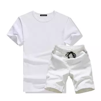 Новые мужские летние футболки и шорты большого размера, комплект из двух предметов для фитнеса и улицы, свободные простые комплекты пляжных рубашек L чёрный