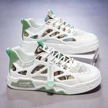 Новые мужские летние кроссовки легкие сетчатые туфли на платформе мужские модные дышащие универсальные вулканизированные туфли Zapatillas De Hombre 39 зелёный