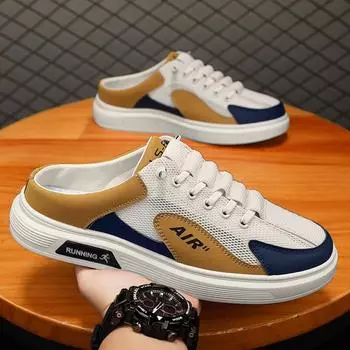 Новые мужские летние сандалии без каблука, полутапочки с сумкой на голове, интернет-знаменитости, выходящие на улицу, ленивые сандалии из сетчатой ткани, дышащие 39