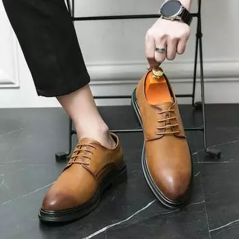 Новые мужские модельные кожаные туфли, роскошные модные свадебные туфли для жениха, мужские туфли-броги в английском стиле 37 коричневый