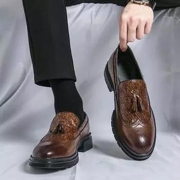 Новые мужские модельные кожаные туфли, роскошные модные свадебные туфли для жениха, мужские оксфорды в итальянском стиле 38 коричневый