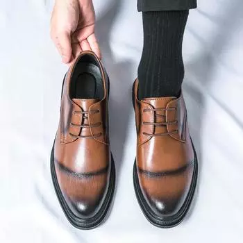 Новые мужские модельные кожаные туфли, роскошные модные свадебные туфли для жениха, мужские туфли-броги в английском стиле 38 коричневый