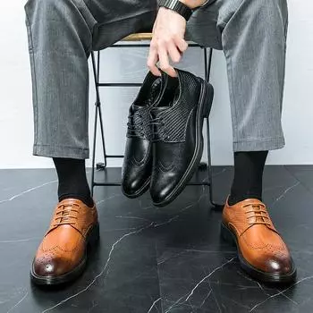 Новые мужские модельные кожаные туфли, роскошные модные свадебные туфли для жениха, мужские туфли-броги в английском стиле 37 коричневый