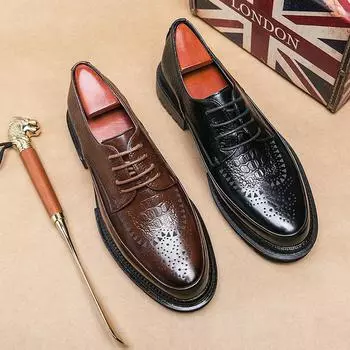 Новые мужские модельные кожаные туфли, роскошные модные свадебные туфли для жениха, мужские туфли-броги в английском стиле 37 коричневый