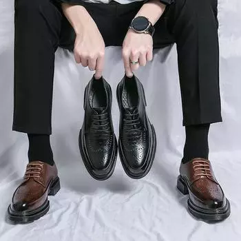 Новые мужские модельные кожаные туфли, роскошные модные свадебные туфли для жениха, мужские туфли-броги в английском стиле 37 чёрный