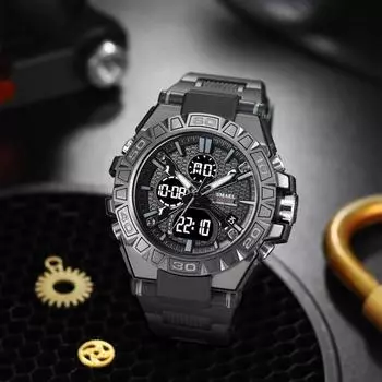 Новые мужские модные часы, кварцевые часы, водонепроницаемые, 50 м, мужские цифровые часы со светодиодной подсветкой 8071, брендовые часы Smael, военные спортивные часы с двойным дисплеем армия зеленый