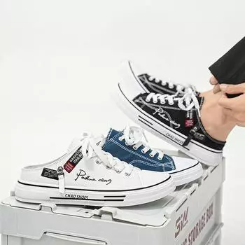 Новые мужские модные низкие холщовые дышащие полутапочки для скейтбординга для студентов, мальчиков, трендовые спортивные повседневные кроссовки на мягкой подошве 39 чёрный