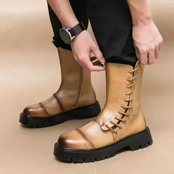 Новые мужские модные остроконечные ботинки, повседневная обувь, ботинки Martin в итальянском стиле 38 коричневый